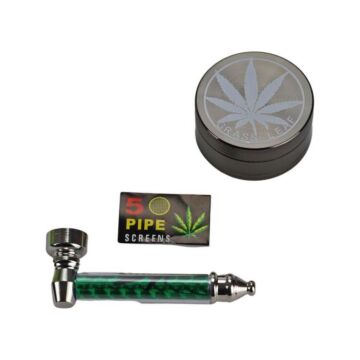 Metallpfeife & Metallgrinder Set - Grass Leaf