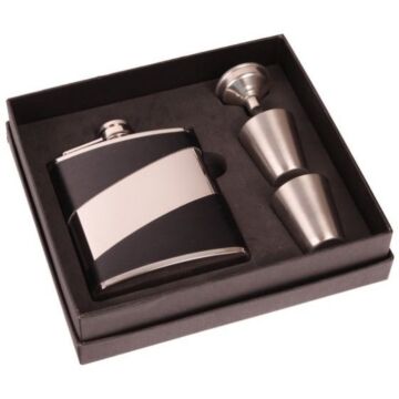 Flachmann Geschenkset Schwarz-Chrome
