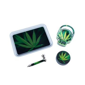 Alupfeife & Plastikgrinder Set - Cannabis