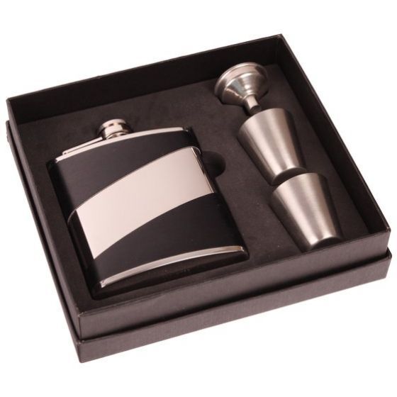 Flachmann Geschenkset Schwarz-Chrome Produktbild