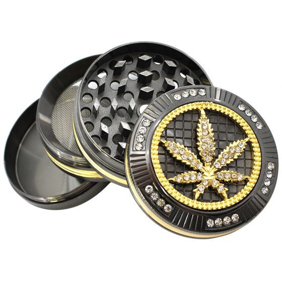 Metall Grinder Golden Leaf 50mm 4-Teilig Produktbild
